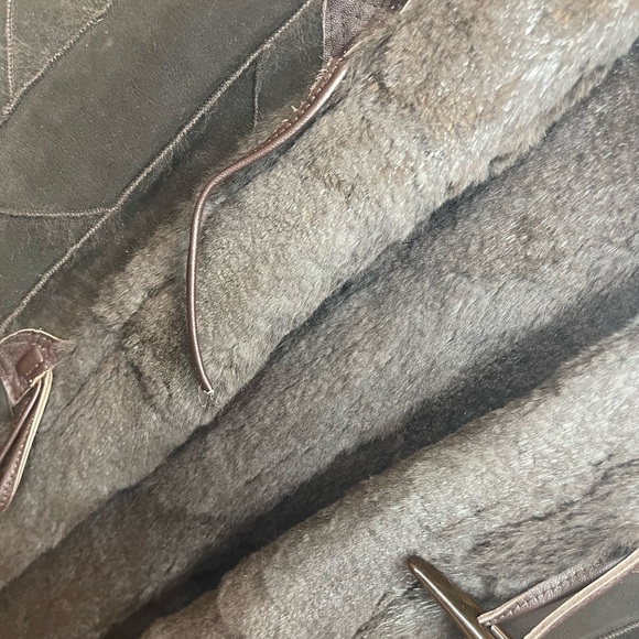 Damselle Suede patchwork rabbit trimmed vest with Toggle Horned buttons. - Picture 4 of 6